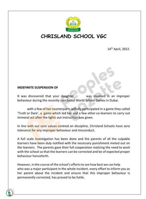 "It was a willful 'truth and dare' game" - Chrisland school breaks silence, suspends 10-year-old abused female student