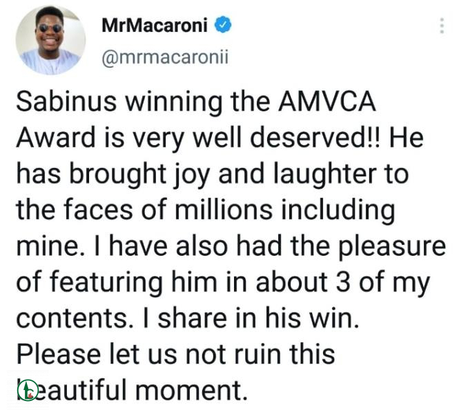 Mr Macaroni defends Sabinus