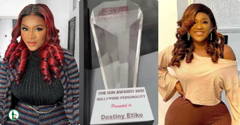 Nollywood Actress, Destiny Etiko Wins The Sun’s “Nollywood Personality Of The Year Award”