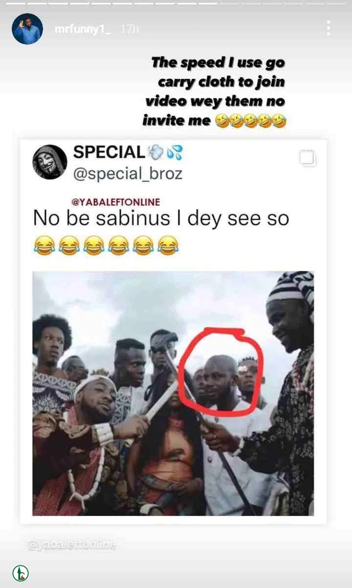 “I go carry cloth join video wey them no invite me” – Sabinus reacts after being spotted with Davido in old video
