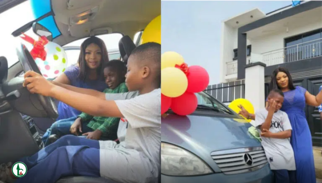 Laide Bakare’s 13-year-old daughter gifts her brother a Benz (photos)